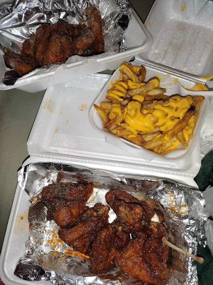 Coney Star Naga Wings Garlic Parmesan Wings and Cheese Fries
